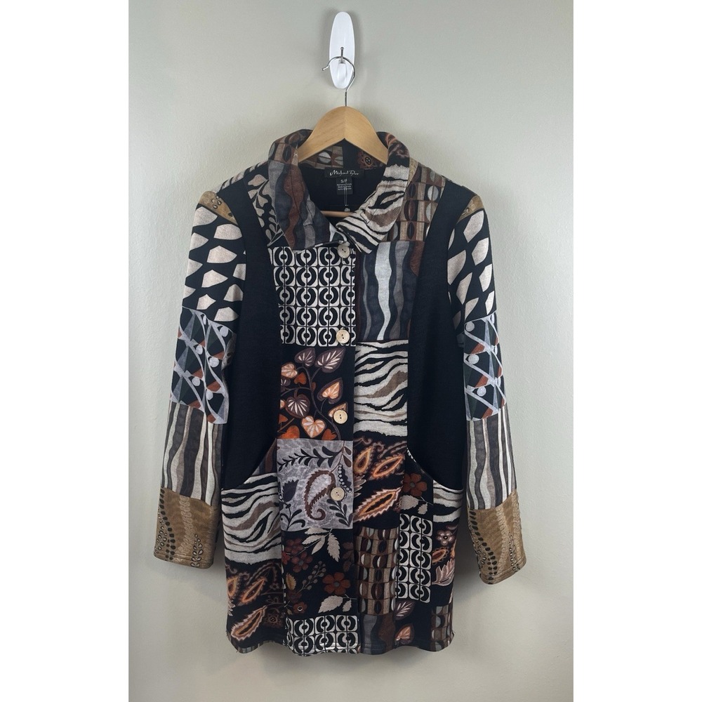 Michael‎ Tyler NWT Women's Sm Double Knit Cardigan Sweater Coat Patchwork Autumn